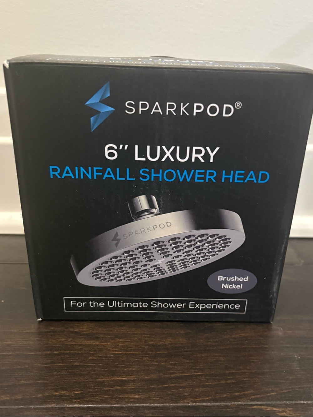 New SparkPod 6” Luxury Rainfall Shower Head – Brushed Nickel – New